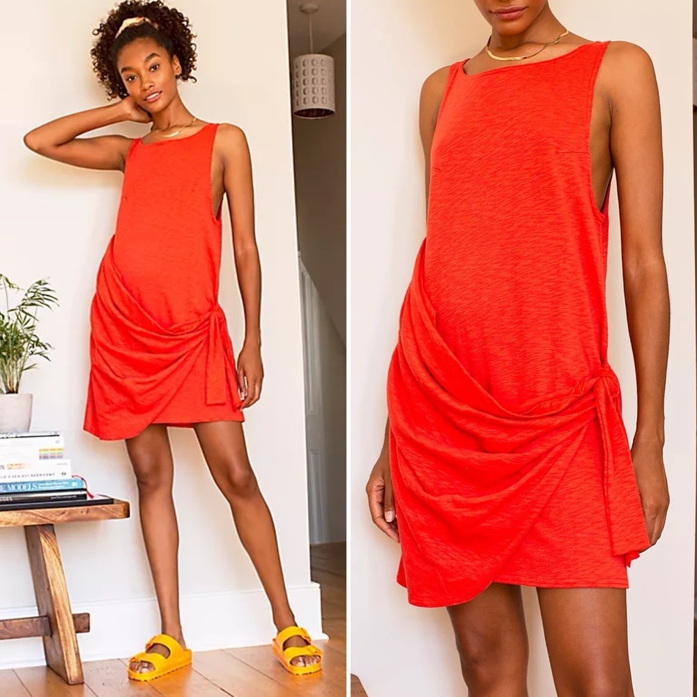 Free People Beach‎ Feelin It Mini Dress Large burnt orange 100% cotton boho wrap